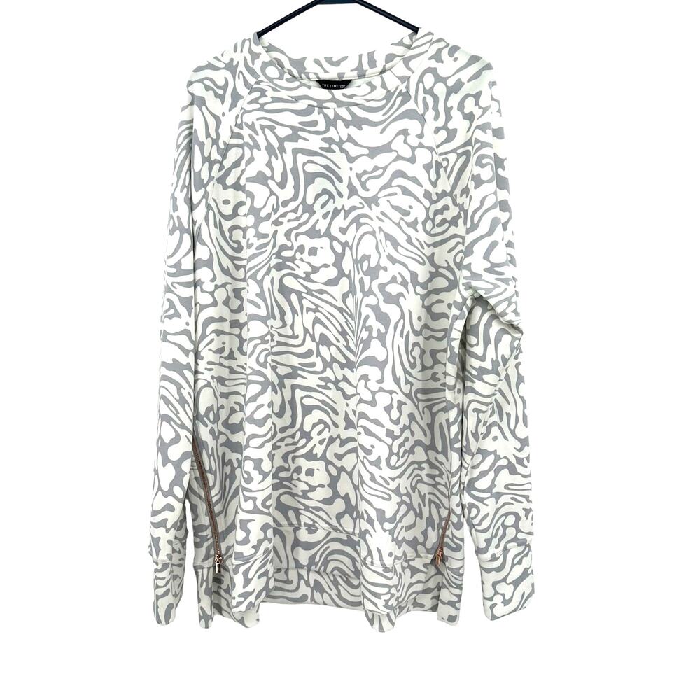 The Limited‎ Size XL Sweater White Gray Abstract Zipper Hem Detail Pullover